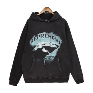 represent shark washed hoodie black