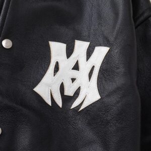 amiri pu leather varsity jacket black
