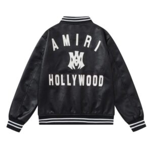 amiri pu leather varsity jacket black