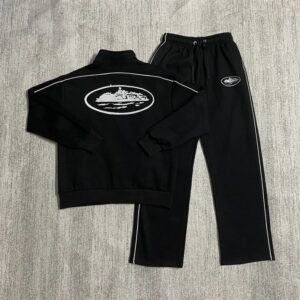 corteiz reflective logo track set black