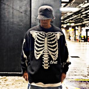 saint vintage skeleton knit sweater black