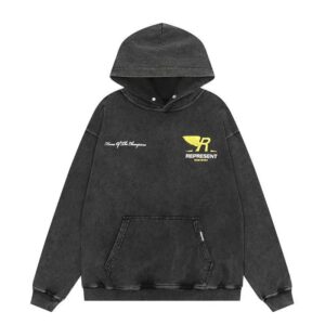 represent washed hoodie black