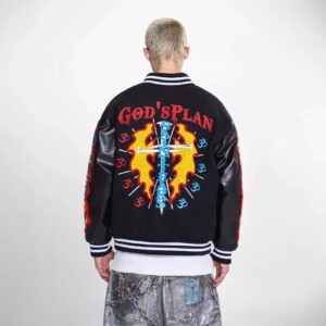 saint leather sleeves varsity jacket