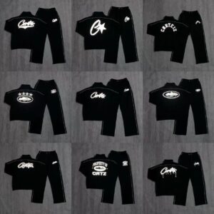 corteiz reflective logo track set black