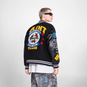 saint leather sleeves varsity jacket