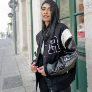 represent tiger embroidered varsity jacket black