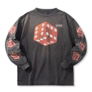 saint dice print long sleeve tee black