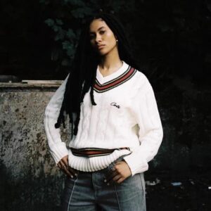 corteiz cable knit v neck sweater multi