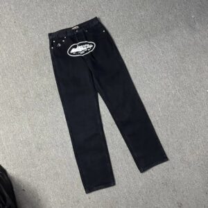 mixed emotions print wash jeans multicolor