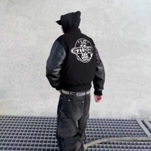 stustussy varsity jacket black
