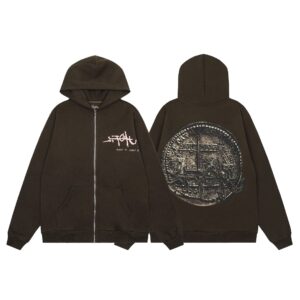 travis scott geometric pattern hoodie black and coffee color