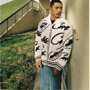 corteiz jacquard knit cardigan multicolor