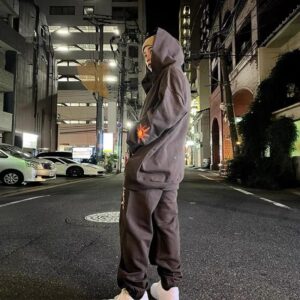 travis scott sun embroidery hoodie brown