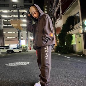 travis scott brown embroidered joggers