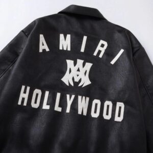 amiri pu leather varsity jacket black