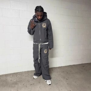 saint embroidered hooded windbreaker set multicolor