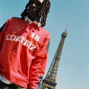 corteiz red collared long sleeve tee