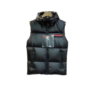 prada black winter vest with red trim