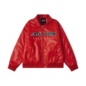 trapstar red aviator leather jacket