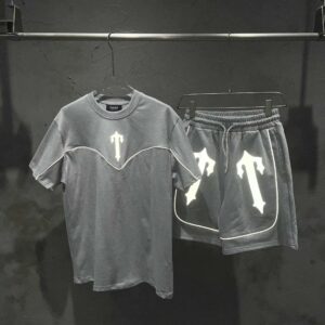 reflective letter print t shirt shorts set multi