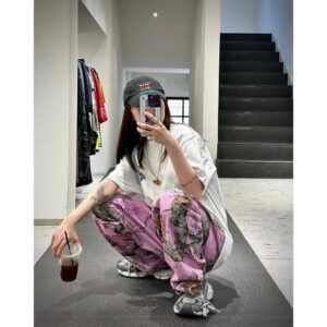 stussy unisex camo jeans loose straight leg pants（pink/white）