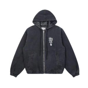 ​​stussy washed cotton hooded jacket relaxed fit (black, purple)​