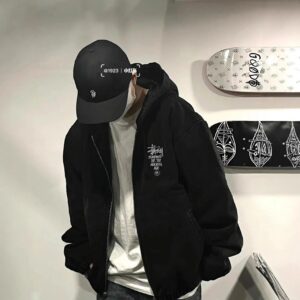 ​​stussy washed cotton hooded jacket relaxed fit (black, purple)​