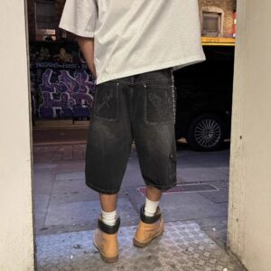 bp letters washed denim shorts multi