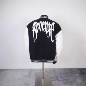 revenge varsity jacket black white