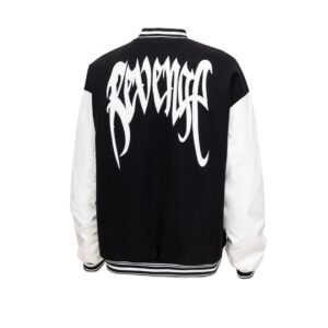 revenge varsity jacket black white