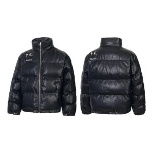 thug club pu puffer jacket black
