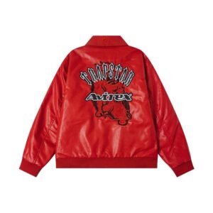 trapstar red aviator leather jacket