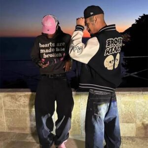 broken hearts varsity jacket black