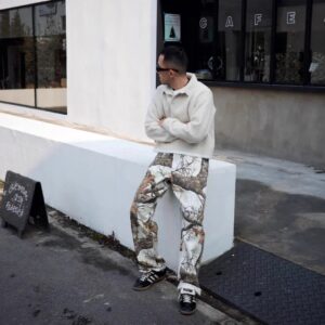 stussy unisex camo jeans loose straight leg pants（pink/white）