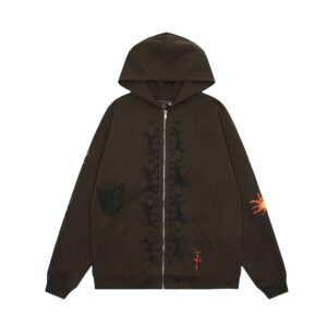 travis scott sun embroidery hoodie brown