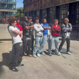 mixed emotions print wash jeans multicolor