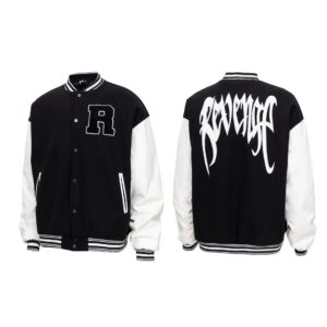 revenge varsity jacket black white