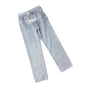 mixed emotions print wash jeans multicolor