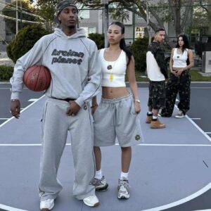 broken planet hoodie set grey