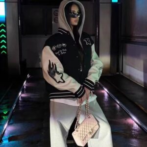 broken hearts varsity jacket black