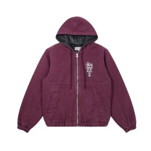​​stussy washed cotton hooded jacket relaxed fit (black, purple)​