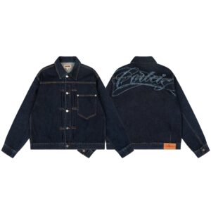 corteiz vintage wash distressed lettering print jeans blue & black, unisex