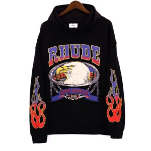 rhude fire eagle hoodie black