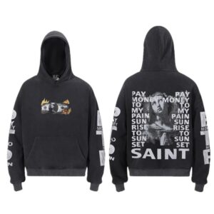 ​​saint michael washed print hooded sweatshirt unisex black