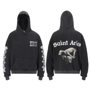 ​​saint michael washed print hooded sweatshirt unisex black