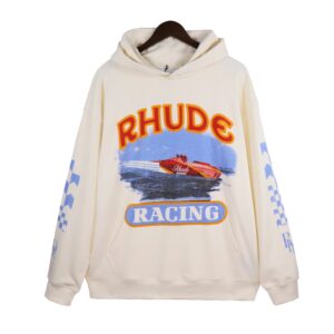 rhude racing hoodie cream