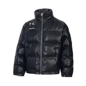 thug club pu puffer jacket black