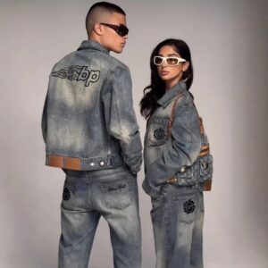 bp embroidered washed jeans blue