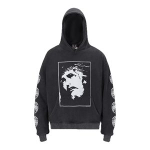 ​​saint michael washed print hooded sweatshirt unisex black
