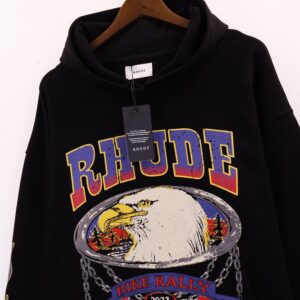 rhude fire eagle hoodie black